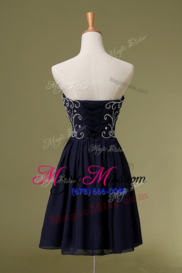 wholesale low price navy blue zipper sweetheart embroidery prom dress chiffon sleeveless