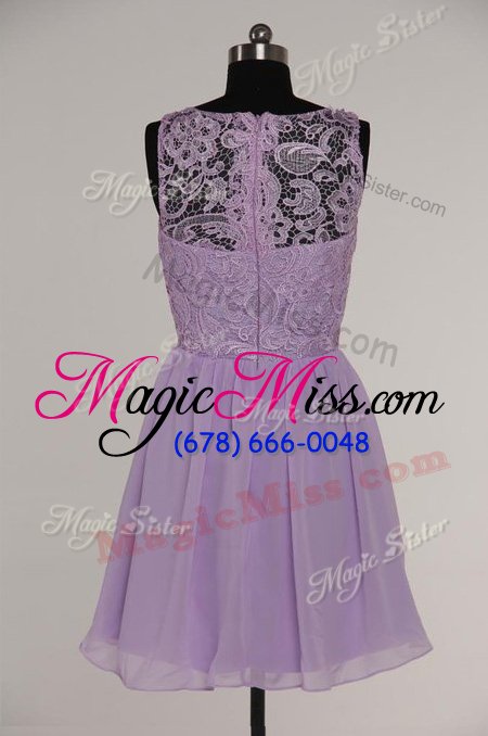 wholesale vintage lace knee length purple prom dresses scoop sleeveless zipper