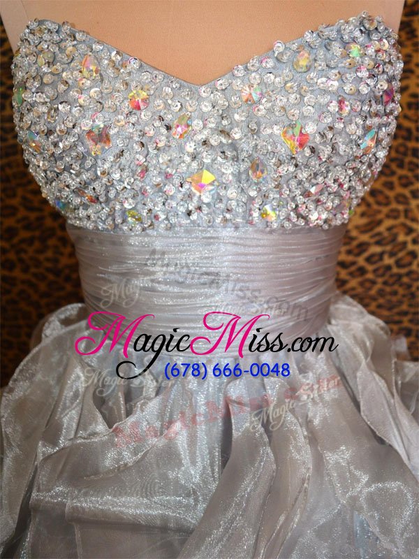 wholesale exquisite grey sweetheart lace up beading and ruffles prom gown sleeveless