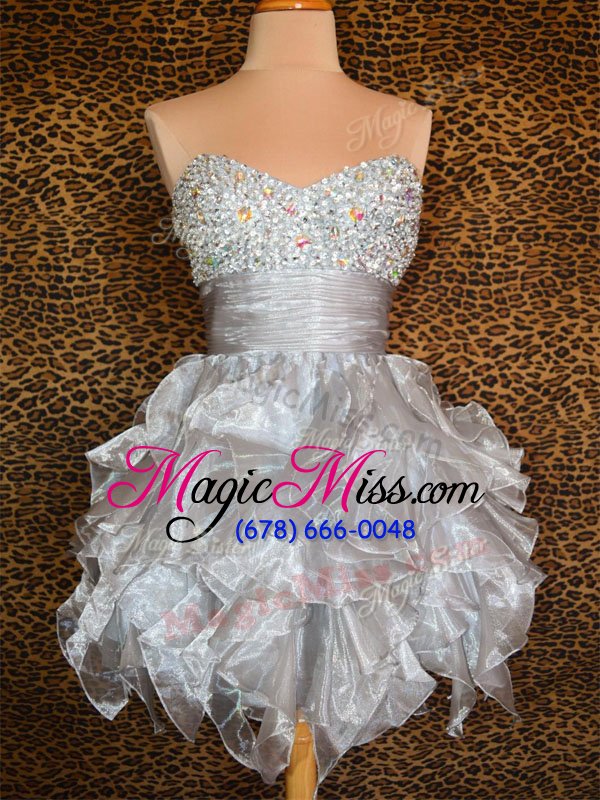 wholesale exquisite grey sweetheart lace up beading and ruffles prom gown sleeveless