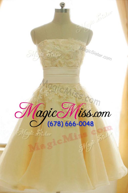 wholesale glittering yellow sleeveless satin and chiffon zipper dress for prom for prom and party and wedding party