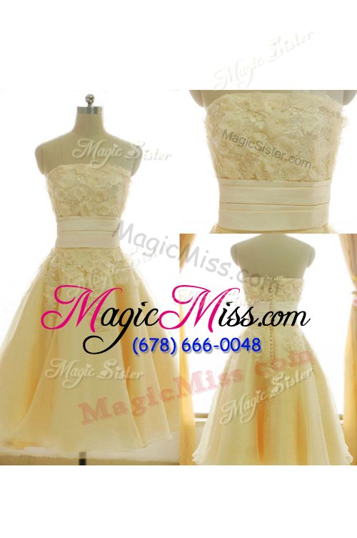 wholesale glittering yellow sleeveless satin and chiffon zipper dress for prom for prom and party and wedding party