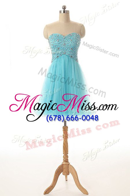 wholesale dramatic sleeveless lace up knee length beading prom dresses