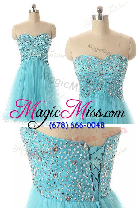 wholesale dramatic sleeveless lace up knee length beading prom dresses