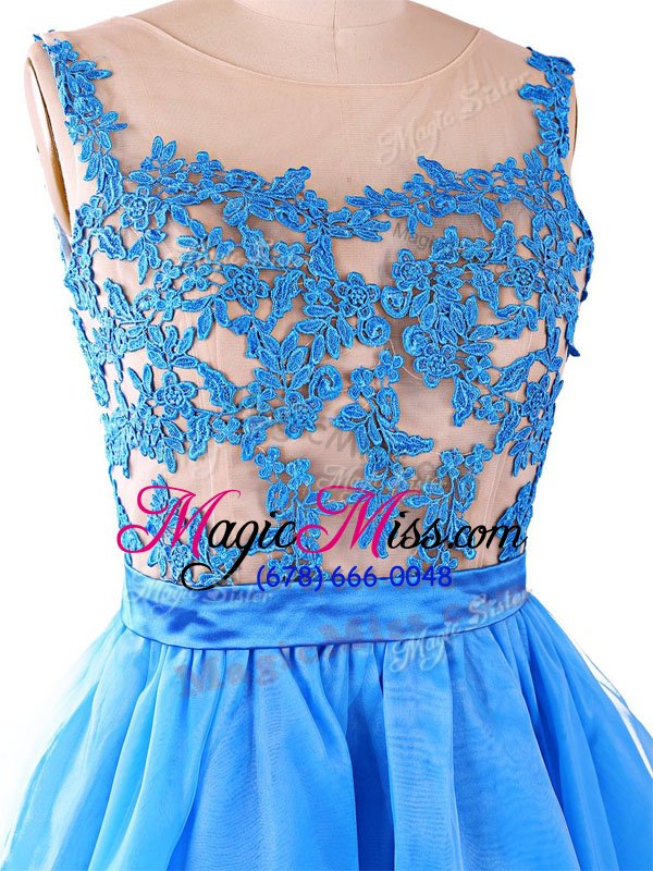 wholesale designer scoop sleeveless homecoming dress knee length lace red and blue organza and tulle and lace