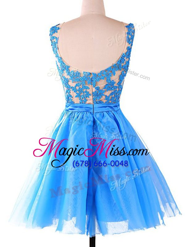 wholesale designer scoop sleeveless homecoming dress knee length lace red and blue organza and tulle and lace