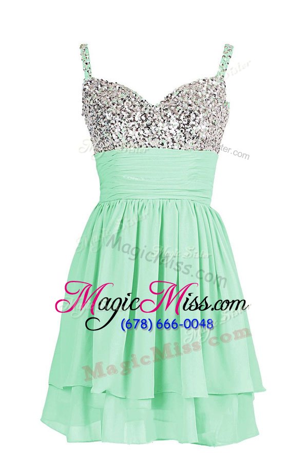 wholesale turquoise column/sheath sweetheart sleeveless chiffon mini length zipper beading and ruching prom party dress