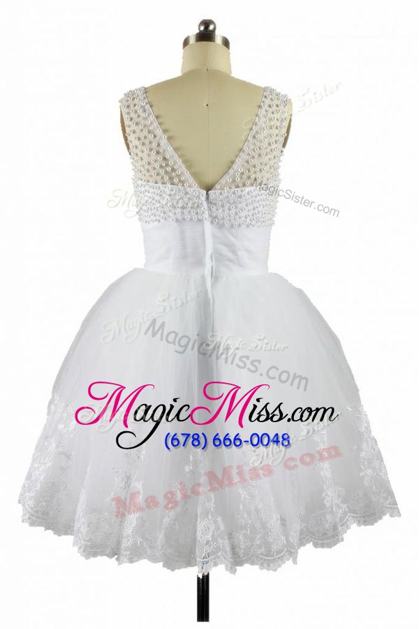wholesale super white zipper bateau beading and appliques homecoming party dress organza sleeveless