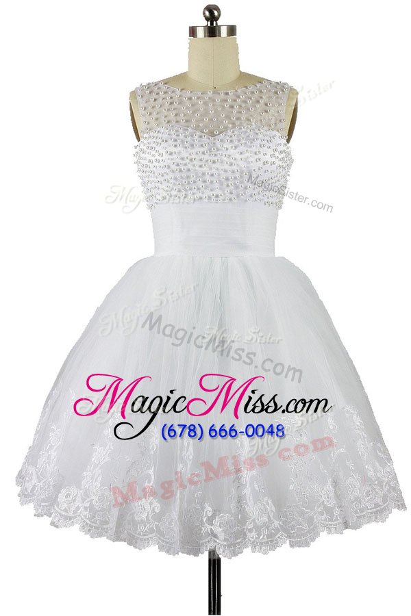 wholesale super white zipper bateau beading and appliques homecoming party dress organza sleeveless