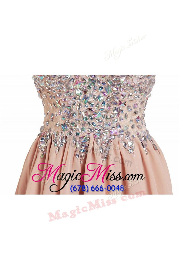 wholesale lovely beading dress for prom peach side zipper sleeveless knee length