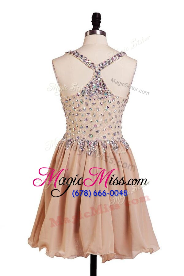 wholesale lovely beading dress for prom peach side zipper sleeveless knee length