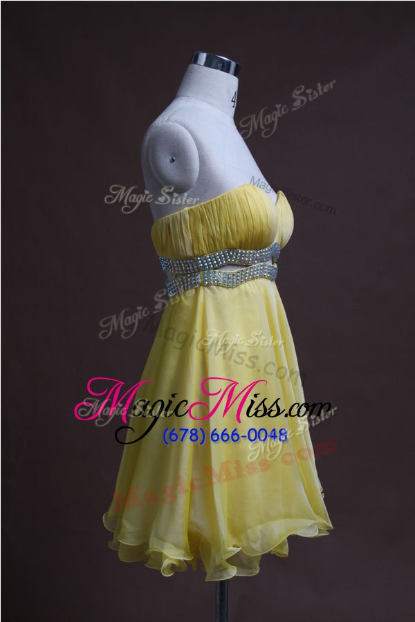 wholesale new style light yellow organza backless homecoming dresses sleeveless mini length beading