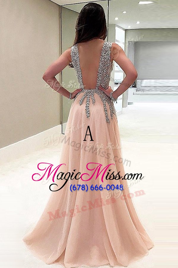 wholesale artistic sleeveless brush train beading backless prom evening gown