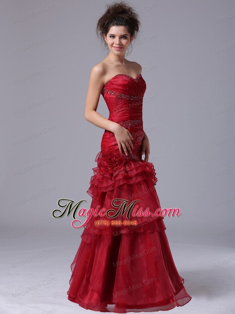 wholesale mermaid ruffles red sweetheart organza 2013 prom dress with beading