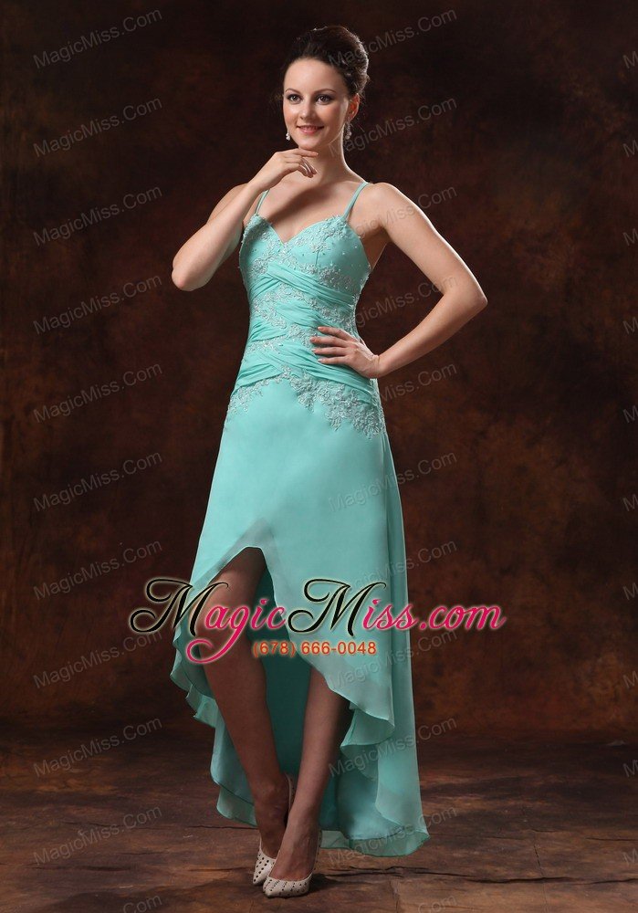 wholesale high-low spaghetti straps appliques and ruch for turquoise prom dress in ellijay georgia