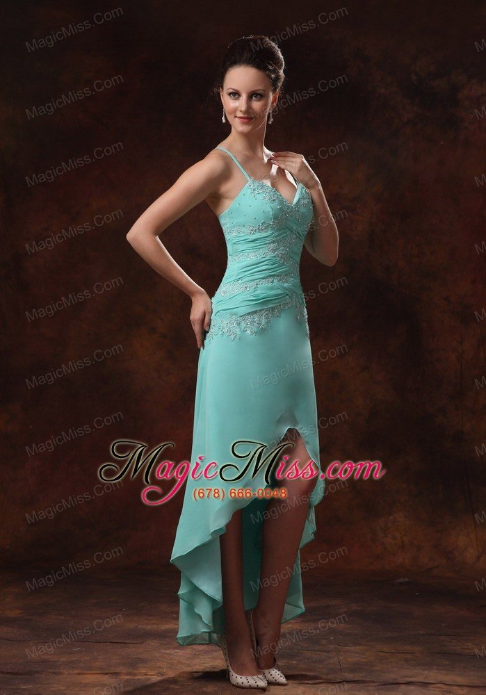 wholesale high-low spaghetti straps appliques and ruch for turquoise prom dress in ellijay georgia