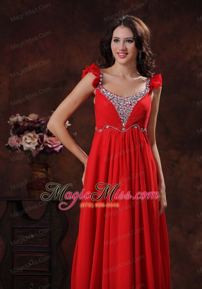 wholesale apache junction arizona beaded decorate bust square neckline red chiffon prom dress