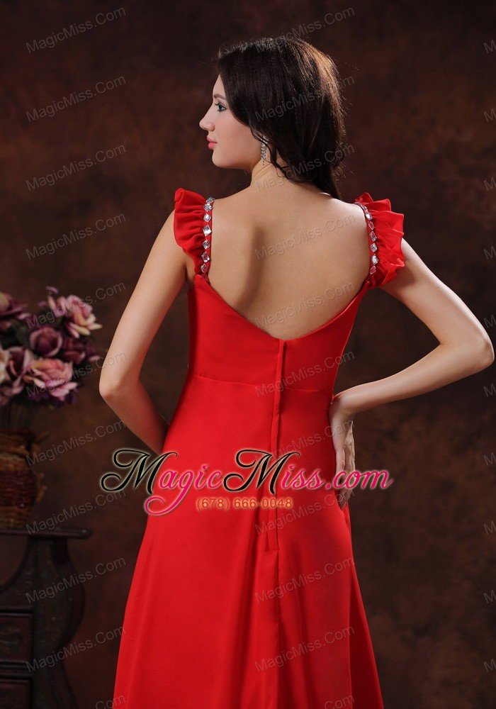 wholesale apache junction arizona beaded decorate bust square neckline red chiffon prom dress