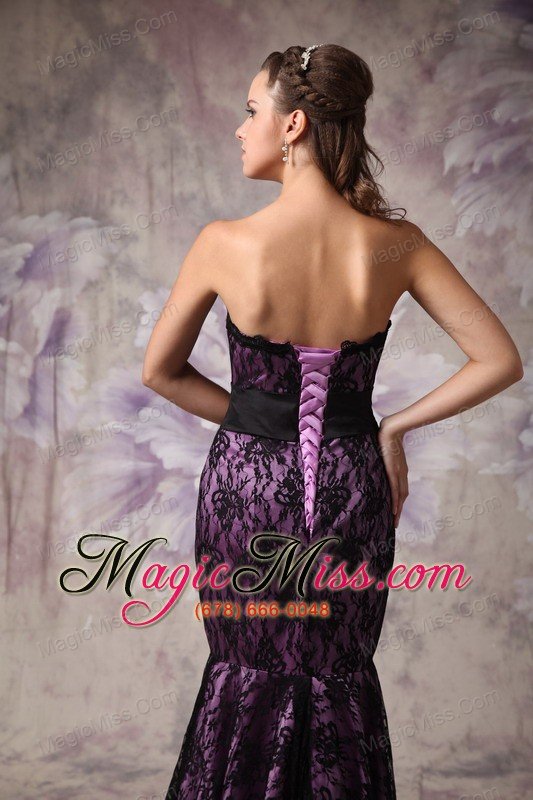 wholesale purple and black mermaid strapless brush train lace sashes prom / evening dress