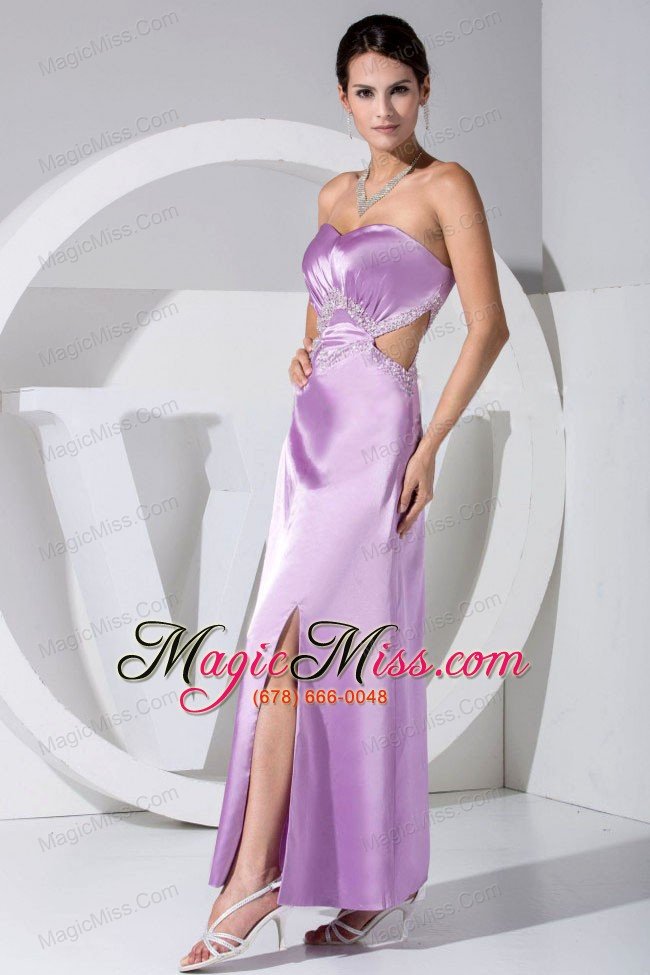 wholesale beading decorate bodice high slit sweetheart neckline ankle-length lavender prom dress 2013