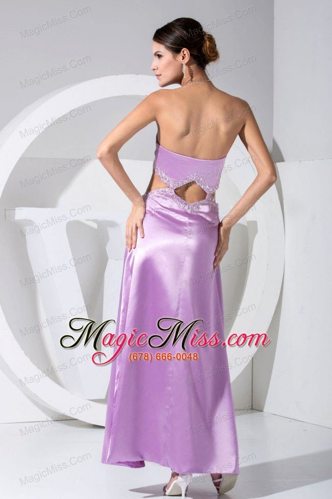 wholesale beading decorate bodice high slit sweetheart neckline ankle-length lavender prom dress 2013