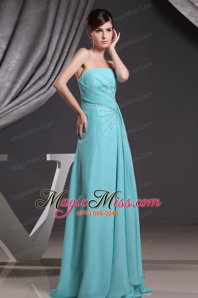 wholesale tuquoise beading strapless and brush train for prom dress