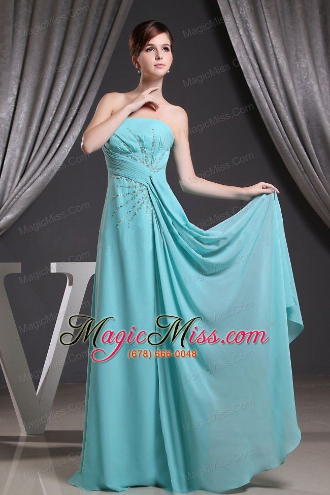 wholesale tuquoise beading strapless and brush train for prom dress