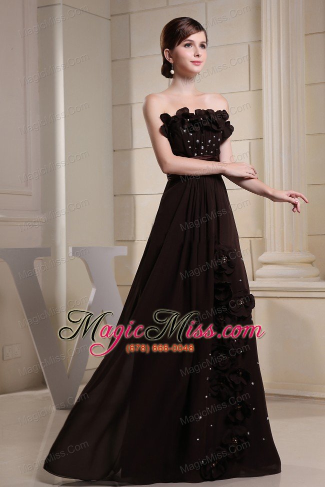 wholesale brown prom dress with hand made flowers and strapless