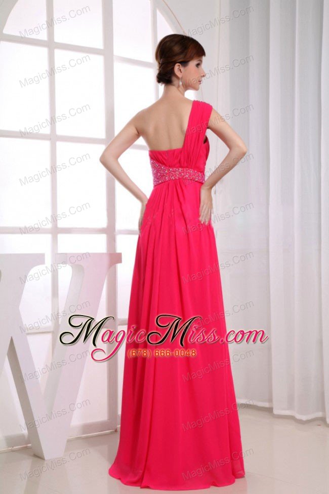 wholesale beading one shoulder chiffon hot pink empire floor-length prom dress