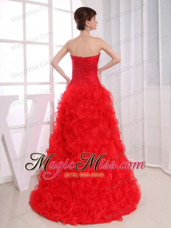 wholesale beading mermaid sweetheart prom dress organza high-low red