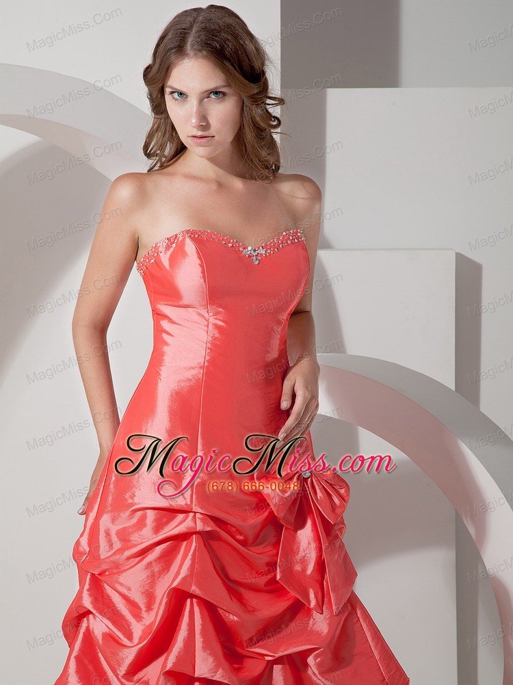 wholesale orange red a-line sweetheart brush train taffeta bowknot prom dress