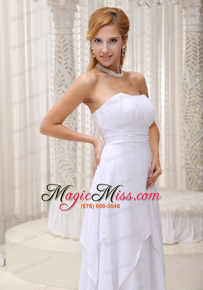 wholesale simple white wedding dress for 2013 custom made ruched bodice tea-length