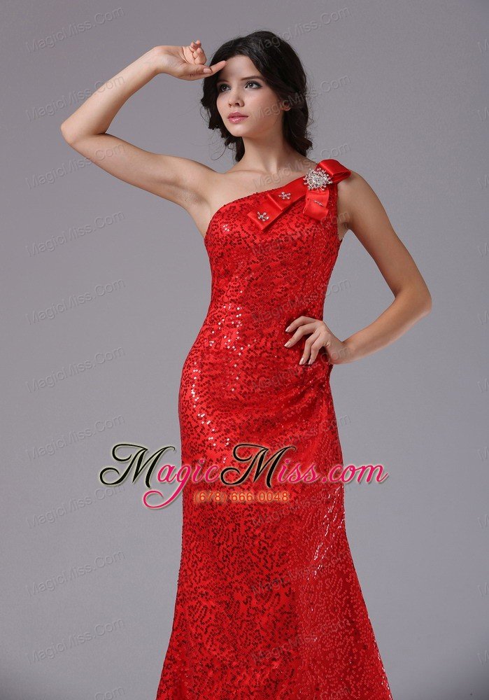 wholesale red one shoulder and paillette over skirt in arcadia california for evening dress brush train