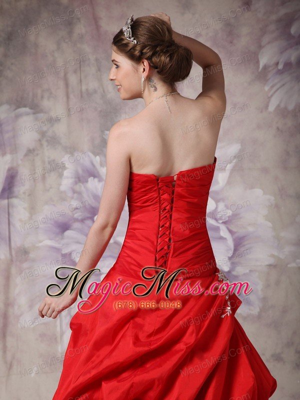 wholesale red a-line sweetheart brush train taffeta appliques prom dress