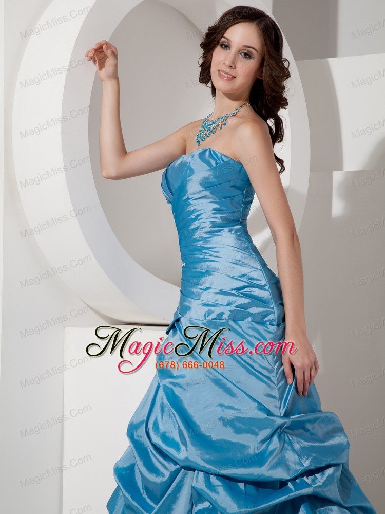 wholesale blue a-line / princess strapless floor-length taffeta beading prom dress