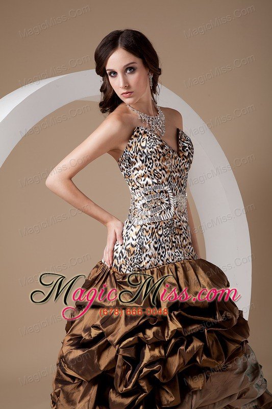 wholesale brown ball gown sweetheart floor-length taffeta and leopard pick-ups quinceanera dress