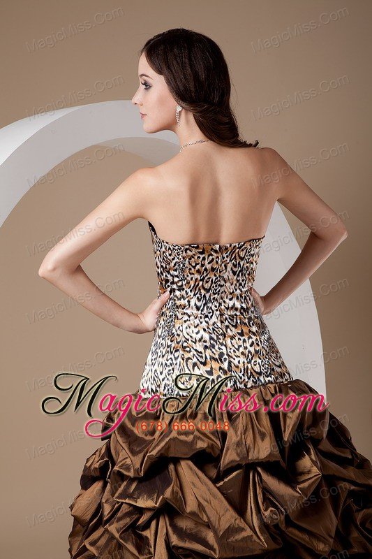 wholesale brown ball gown sweetheart floor-length taffeta and leopard pick-ups quinceanera dress