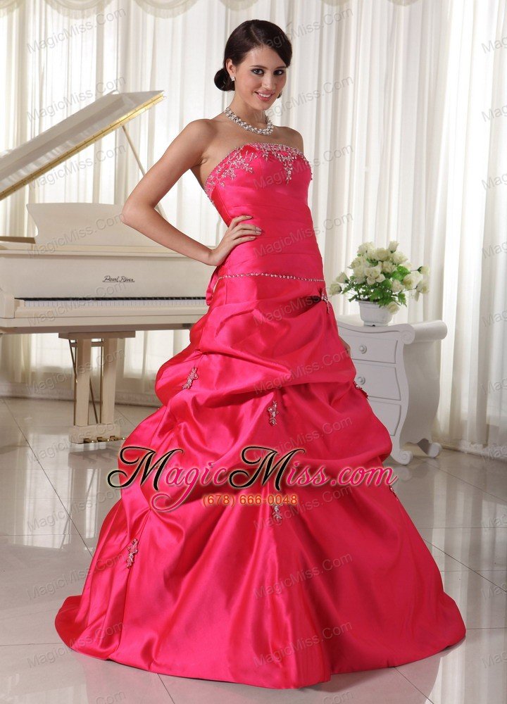 wholesale custom made taffeta hot pink a-line appliques with beading quinceanera dress with pick-ups