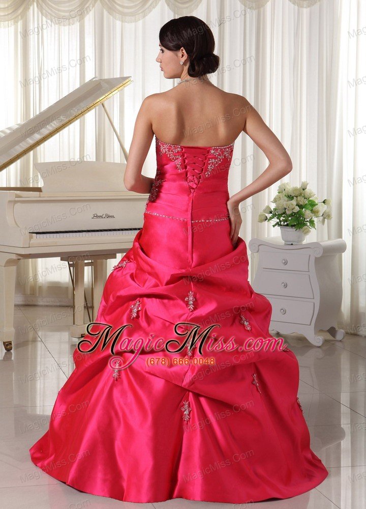 wholesale custom made taffeta hot pink a-line appliques with beading quinceanera dress with pick-ups