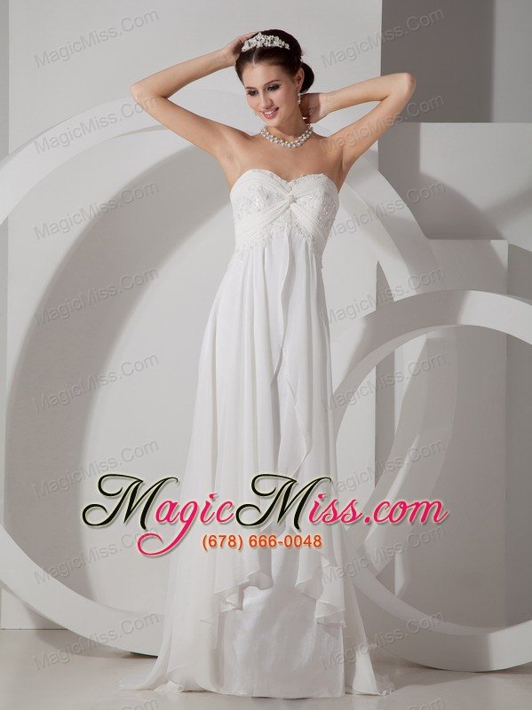 wholesale popular empire sweetheart brush train chiffon appliques and ruch wedding dress