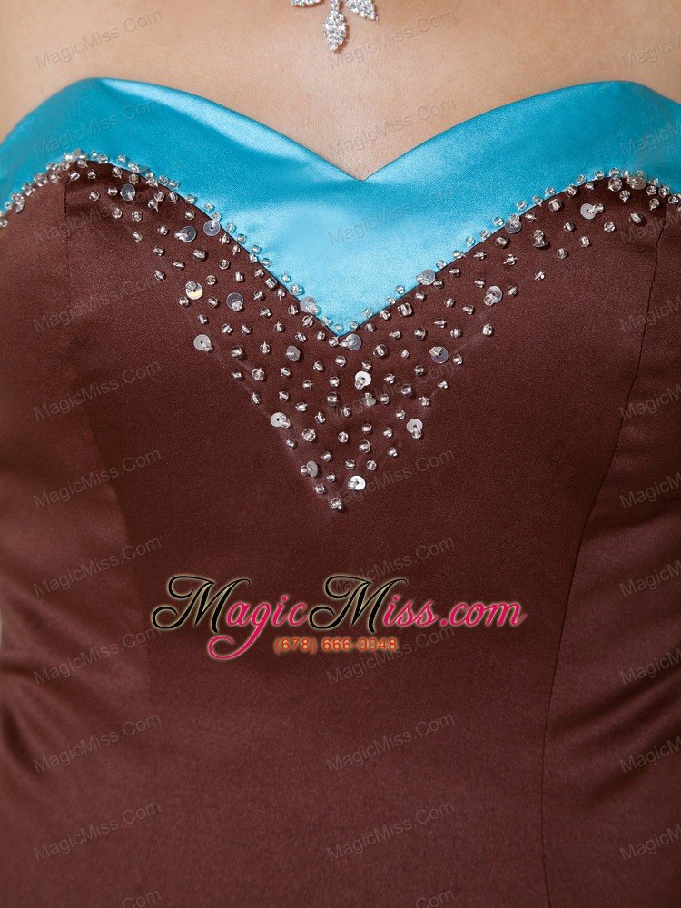 wholesale brown and blue mermaid sweetheart asymmetrical satin beading prom dress