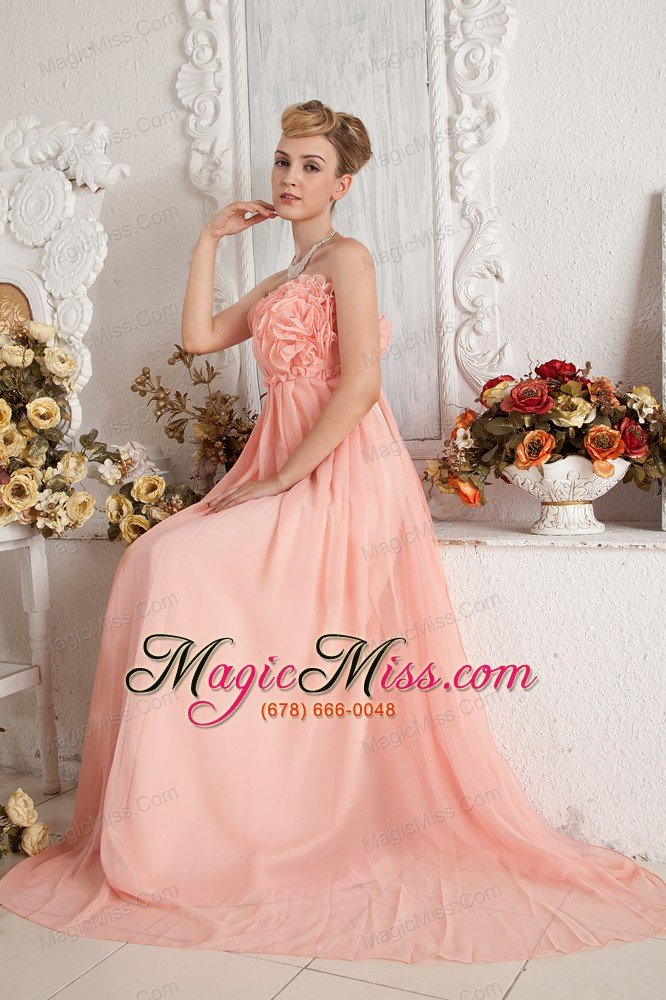 wholesale pink empire strapless floor-length chiffon ruch prom dress