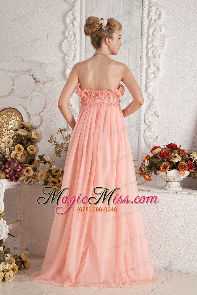 wholesale pink empire strapless floor-length chiffon ruch prom dress