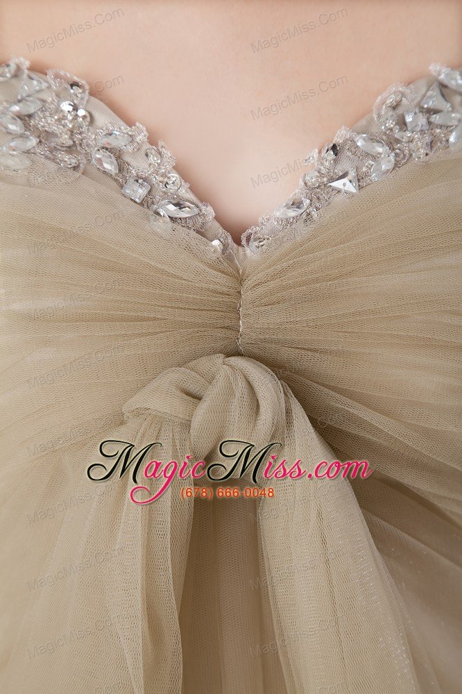 wholesale brown empire sweetheart brush train tulle beading and ruch prom dress