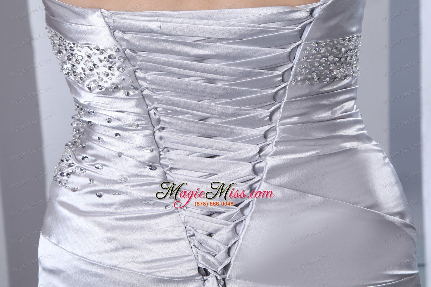 wholesale sliver wedding dress column strapless beading brush train elastic wove satin