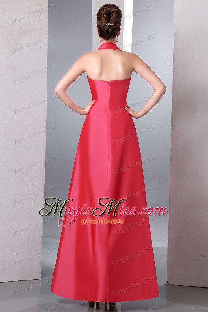 wholesale coral red column halter ankle-length taffeta ruch prom dress
