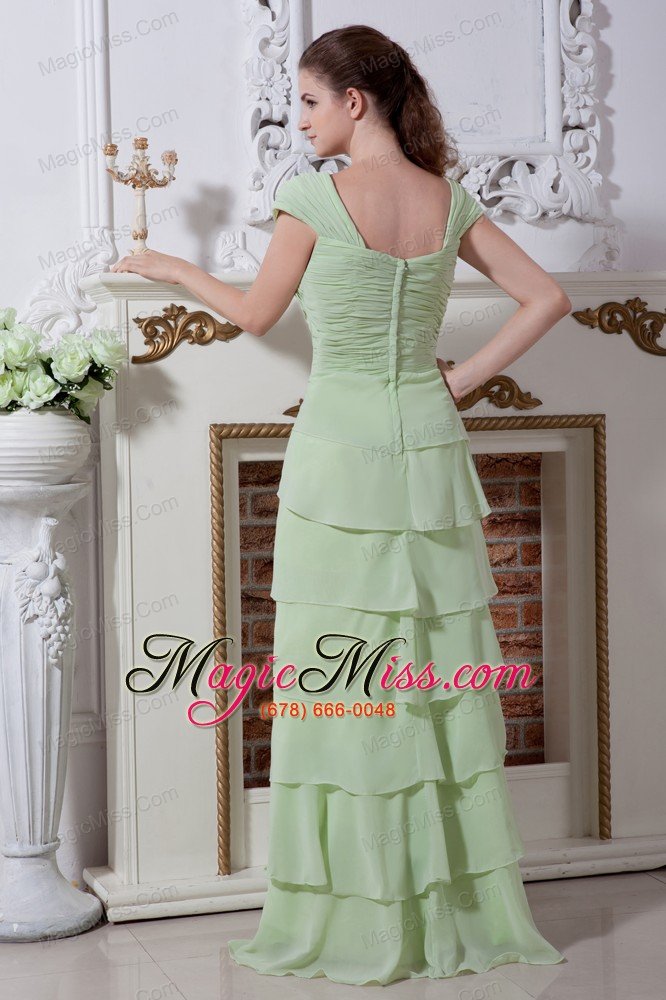 wholesale apple green column straps floor-length chiffon beading and rulles layers prom dress