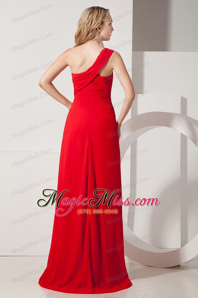 wholesale red empire one shoulder brush train chiffon hand made flowers prom / evening dress
