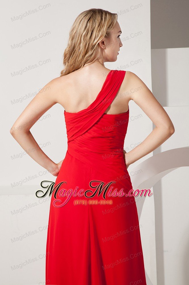 wholesale red empire one shoulder brush train chiffon hand made flowers prom / evening dress