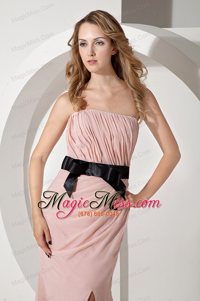 wholesale pink column strapless brush train chiffon bow prom dress
